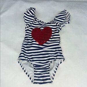Cat & Jack Navy Striped Onesie with Glitter Heart